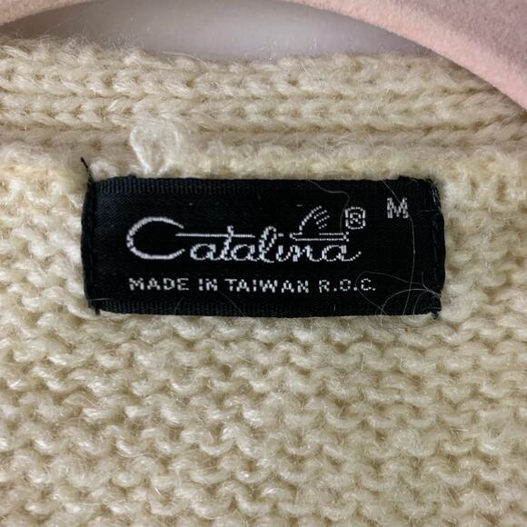 CATALINA Cream Argyle Acrylic Wool Cardigan Sweater Vest Size‎ Medium - Picture 8 of 11
